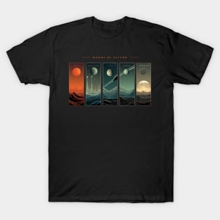 Saturn Moons, Space Exploration Cosmos Planet Art T-Shirt